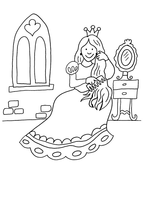 Dibujo para colorear de una princesa y su peinado