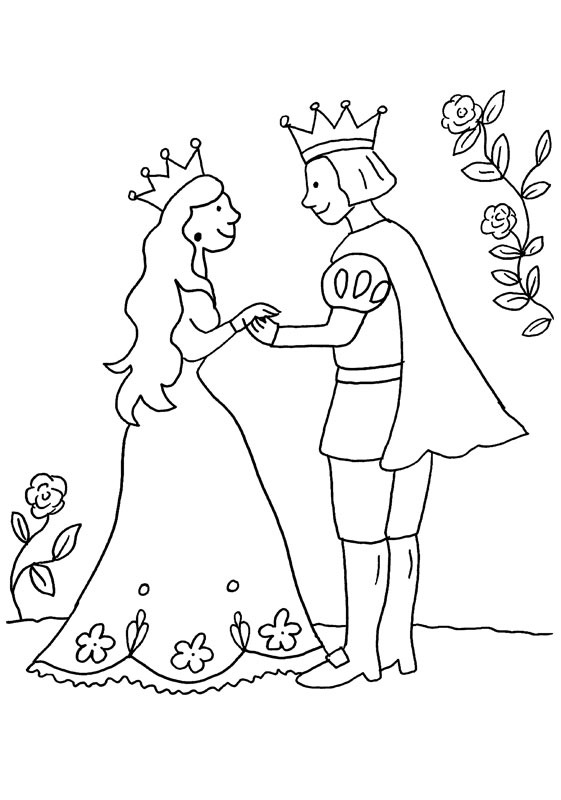 dibujo para colorear de una princesa y un principe