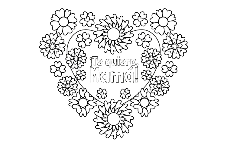 Corazón con flores para el día de la madre: dibujo para colorear e imprimir