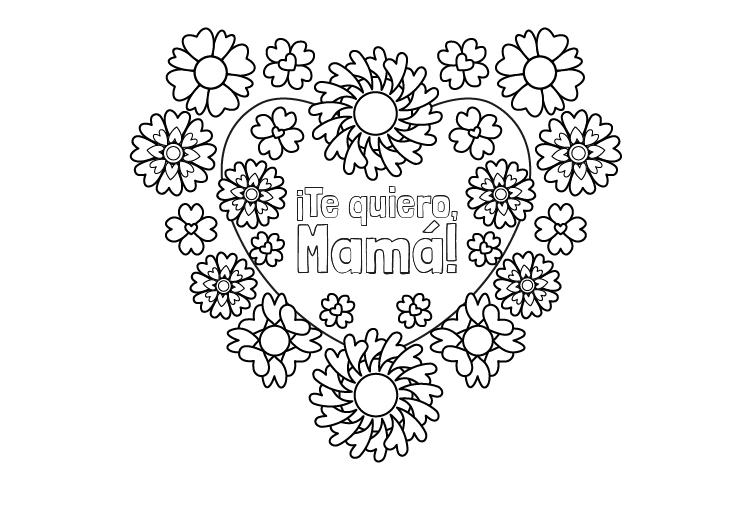 Corazón con flores para el día de la madre: dibujo para colorear e imprimir
