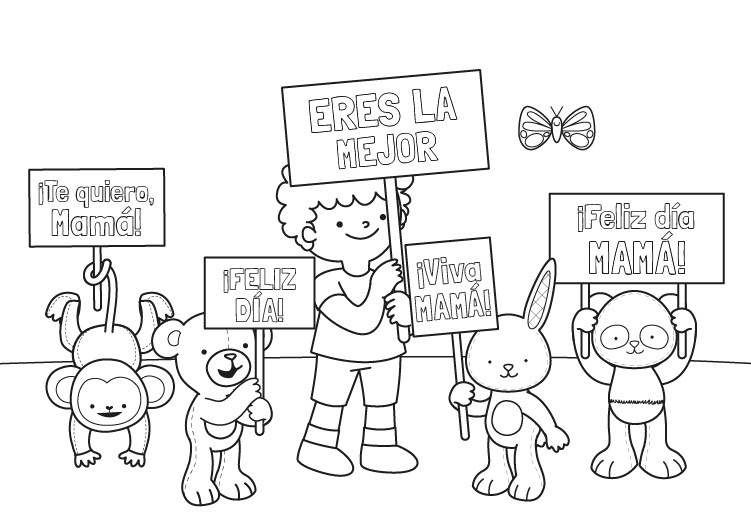 Felicitación de los peluches: dibujo para colorear e imprimir