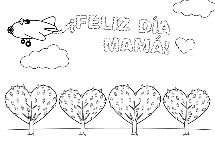 Dibujo con mensaje: Feliz Día de la Madre: imagen para colorear e imprimir