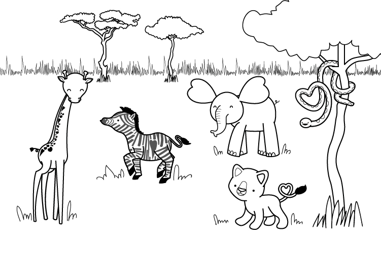 Dibujo para colorear del dia de la madre de animales de la sabana