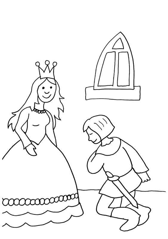 Dibujo para colorear de una princesa y un principe en la pedida de mano