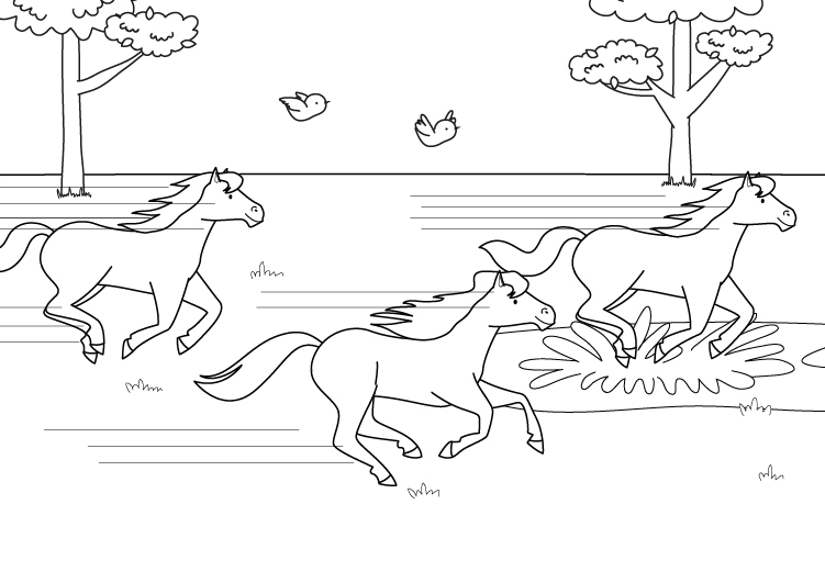 Dibujo para colorear de una carrera de caballos