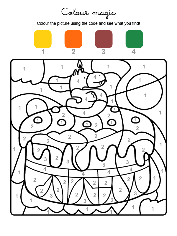 Dibujo mágico para colorear en inglés de cumpleaños 5