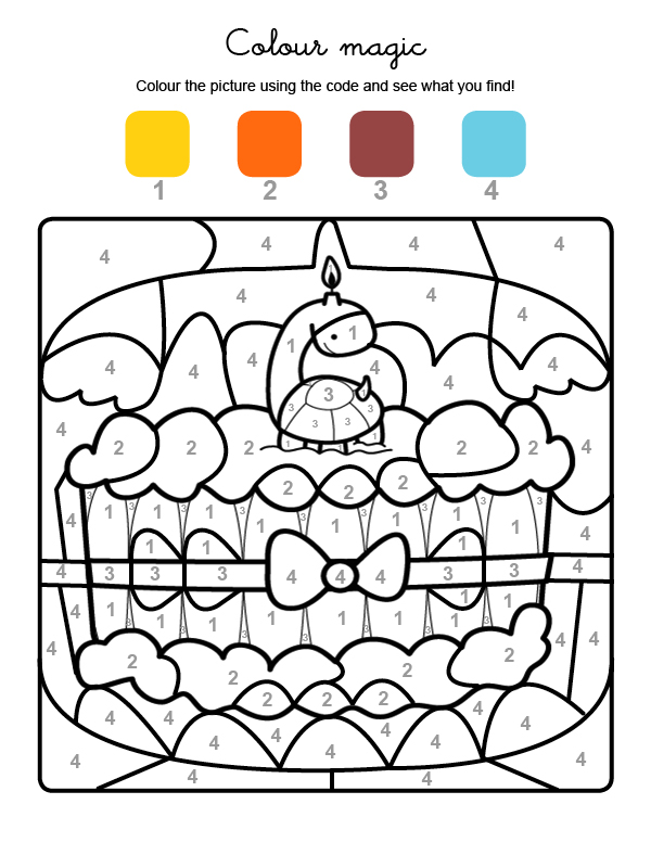 Dibujo mágico para colorear en inglés de cumpleaños 6