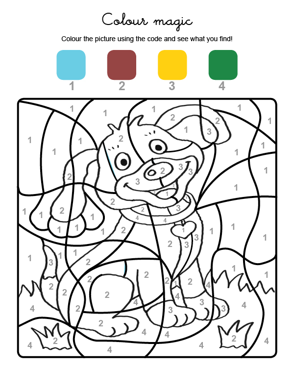 Colour by numbers un perrito Dibujos para colorear