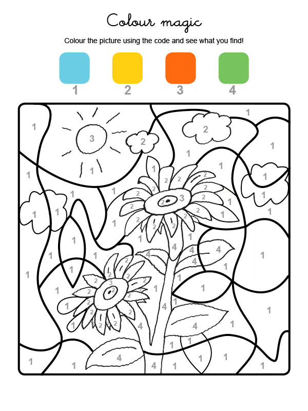 Dibujo para colorear en inglés de unos girasoles