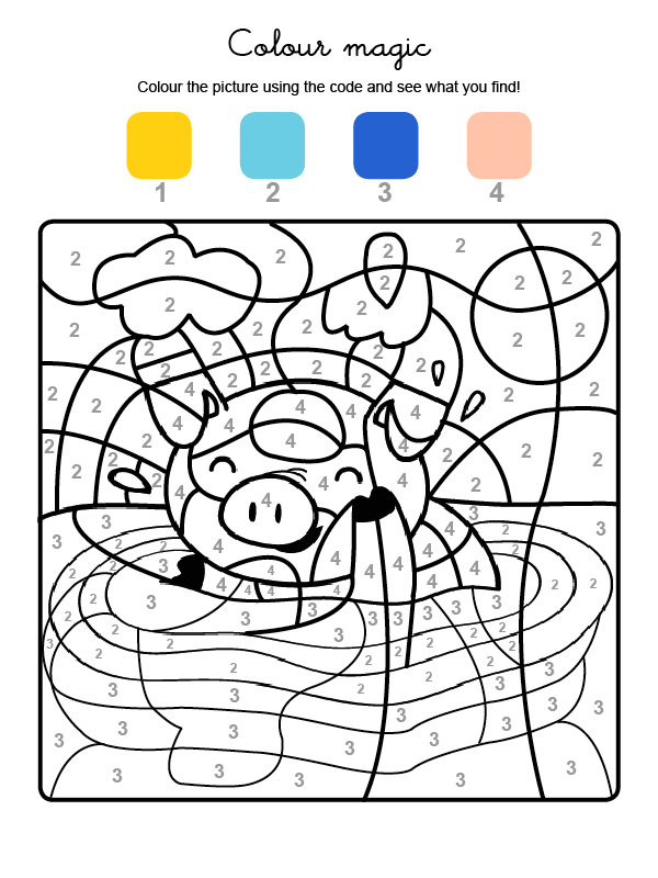 Dibujo mágico para colorear en inglés de un cerdito