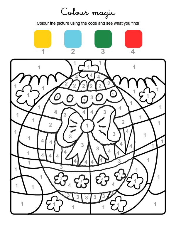 Dibujo mágico para colorear en inglés de un huevo de pascua