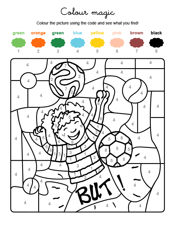 Dibujo mágico para colorear en inglés de un jugador de fútbol