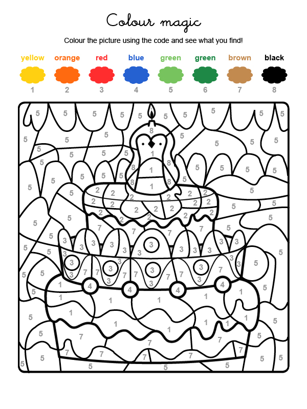 Dibujo mágico para colorear en inglés de cumpleaños 8