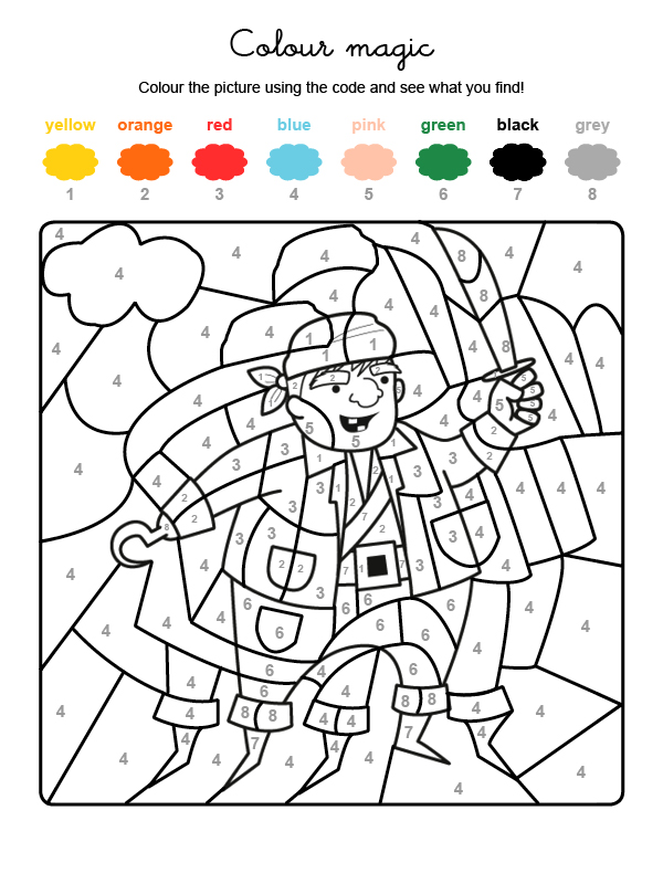 Dibujo mágico para colorear en inglés de un pirata