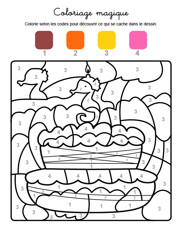 Dibujo mágico para colorear en francés de cumpleaños 3