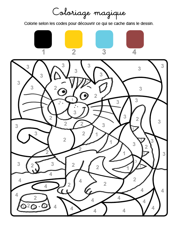 Dibujo mágico para colorear en francés de un gato tigre