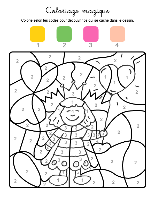 Dibujo mágico para colorear en francés de princesa para el día de la madre