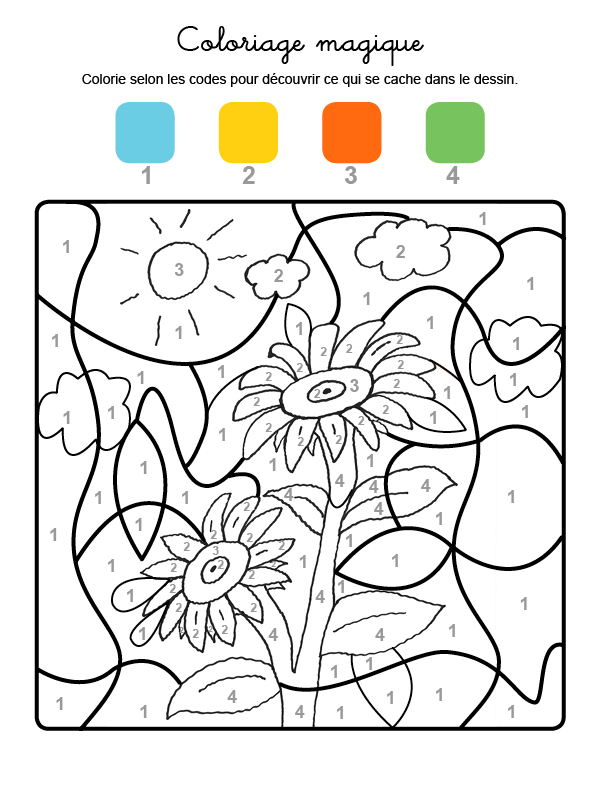 Dibujo mágico para colorear en francés de girasoles