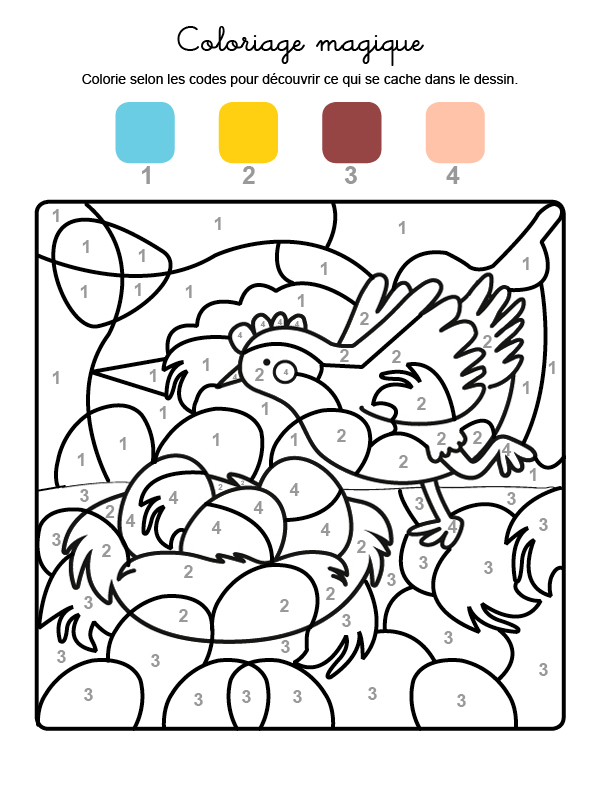 Coloriage magique en français: una gallina de Pascua