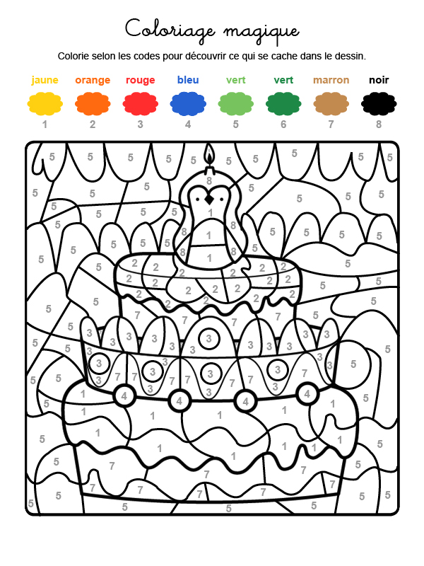 Dibujo mágico para colorear en francés de cumpleaños 8