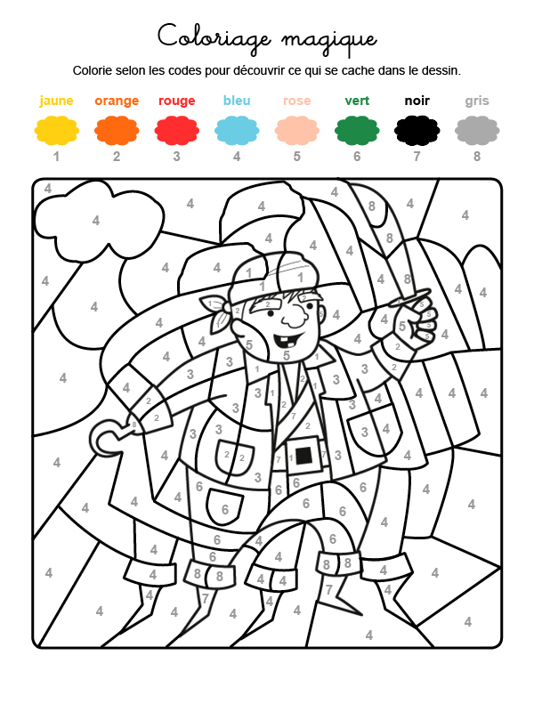 Dibujo mágico para colorear en francés de un pirata