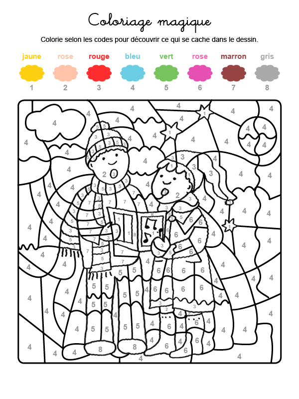 Dibujo mágico para colorear en francés de niños cantando