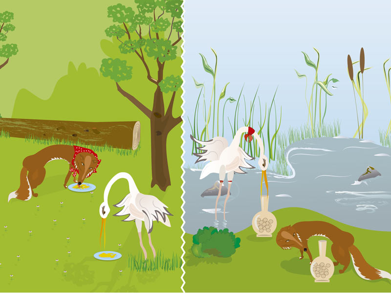 La zorra y la cigüeña. Fábulas con valores para niños
