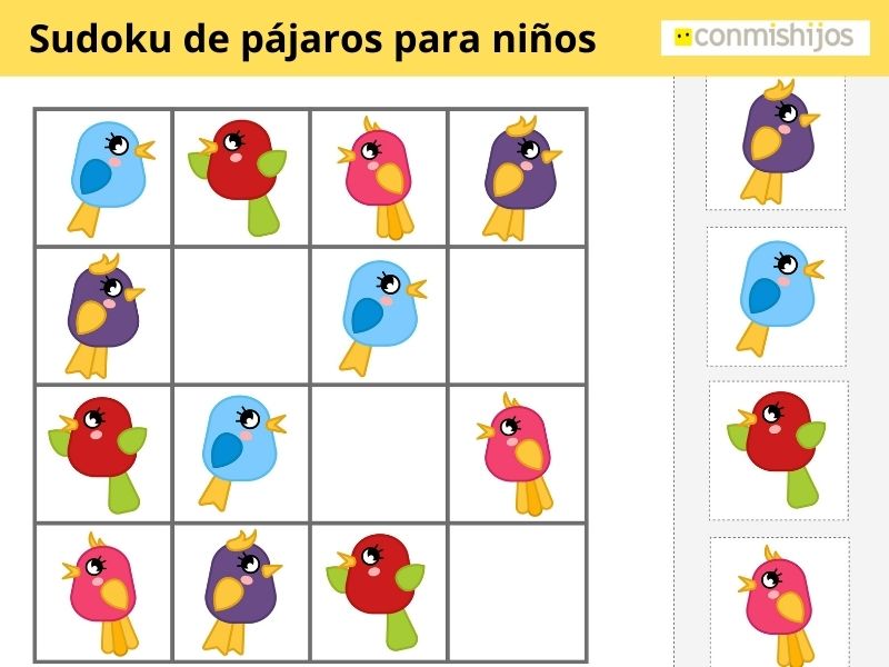 Sudoku de pajaritos para niños