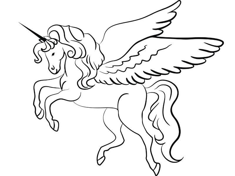 Dibujo de un unicornio volando para que los niños lo coloreen