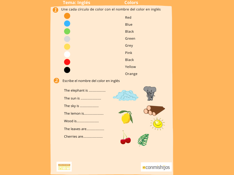  Los colores en inglés para niños. Ejercicio de inglés para niños
