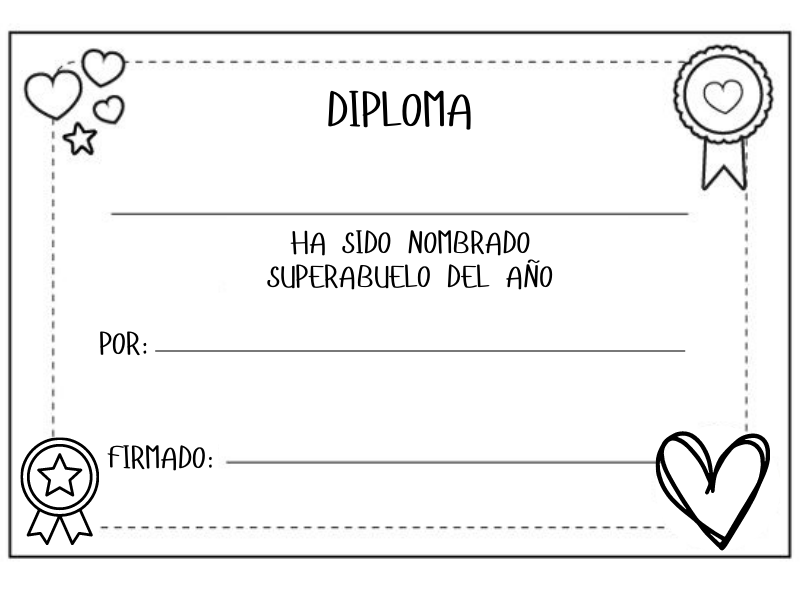 Diploma al mejor abuelo: dibujo para colorear y regalar