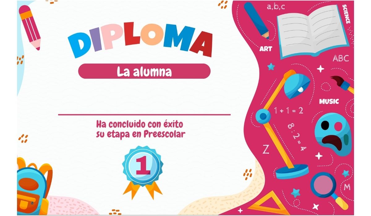 Diploma de graduación para niñas de Preescolar