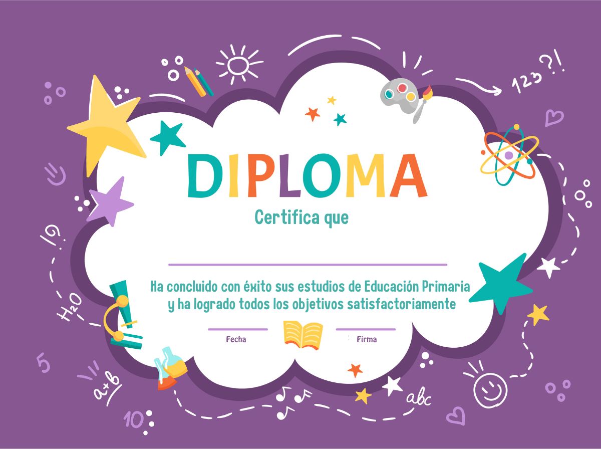 Diploma de graduación para niños y niñas de Primaria