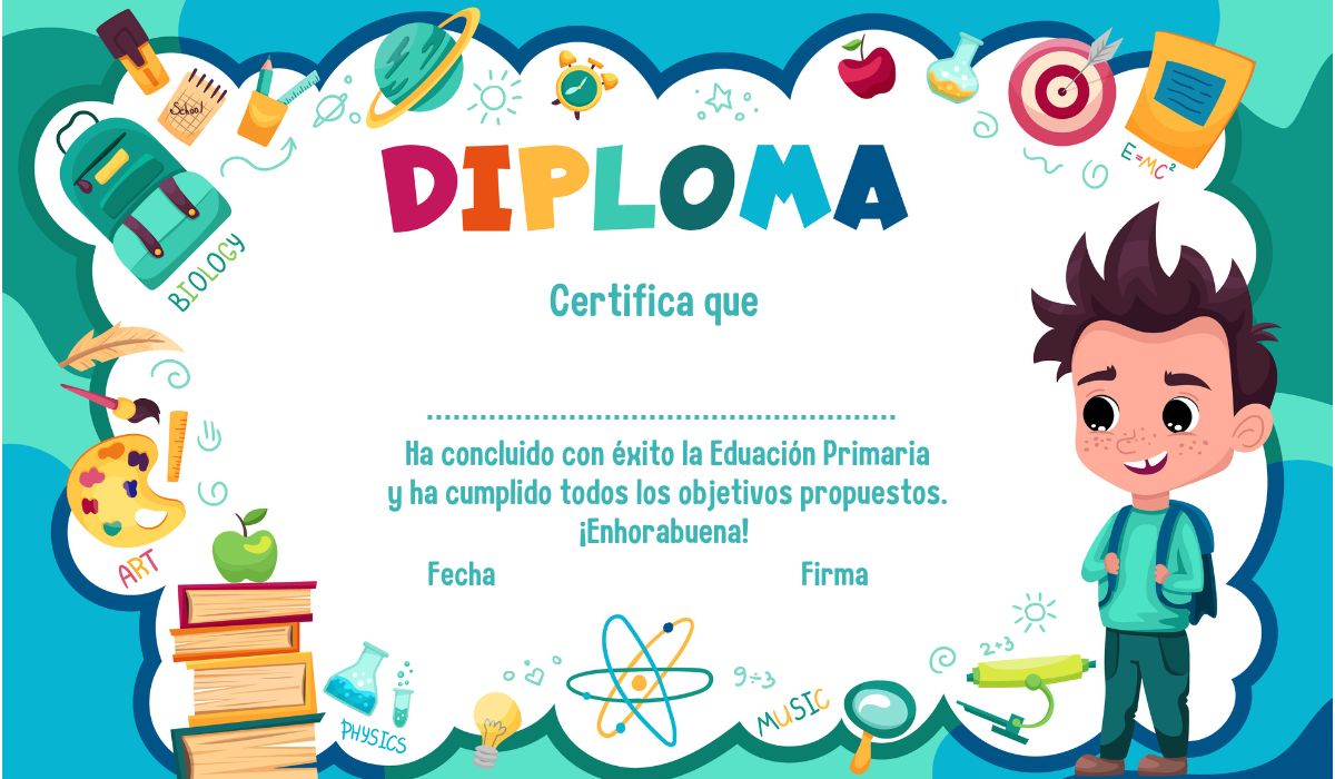 Diploma de graduación de Educación Primaria para niños