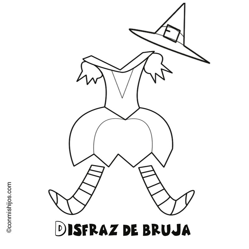 Imagen infantil para pintar de disfraz de bruja