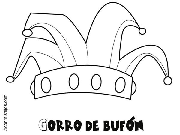 Dibujo de un gorro de bufón de Carnaval para colorear con niños