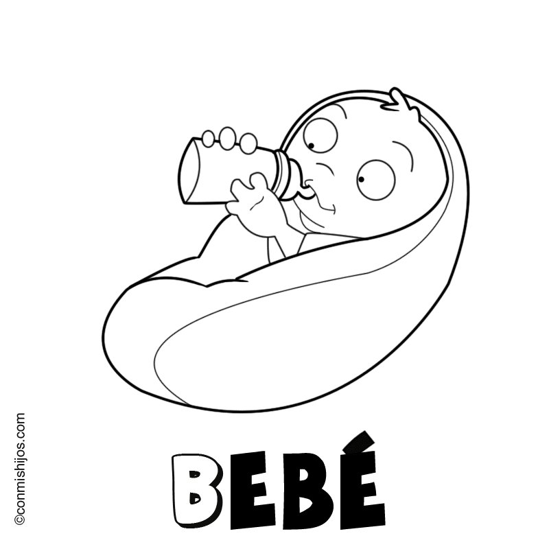 Bebé con su biberón. Dibujo infantil para pintar