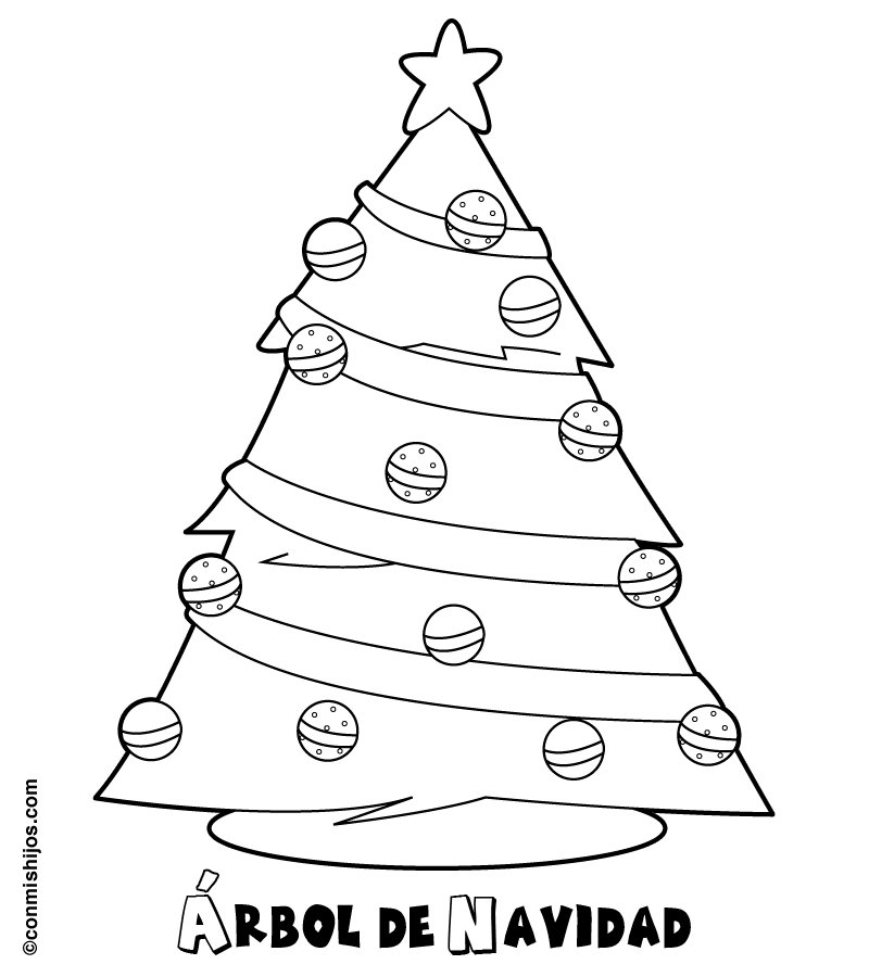 Árbol de Navidad para imprimir y colorear. Dibujos navideños para niños