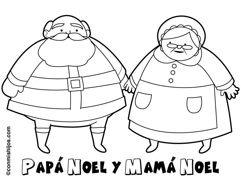 Papá y Mamá Noel. Dibujos para imprimir y colorear