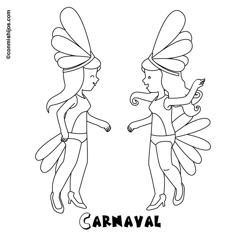 Dibujo de bailarinas en Carnaval para colorear con los niños