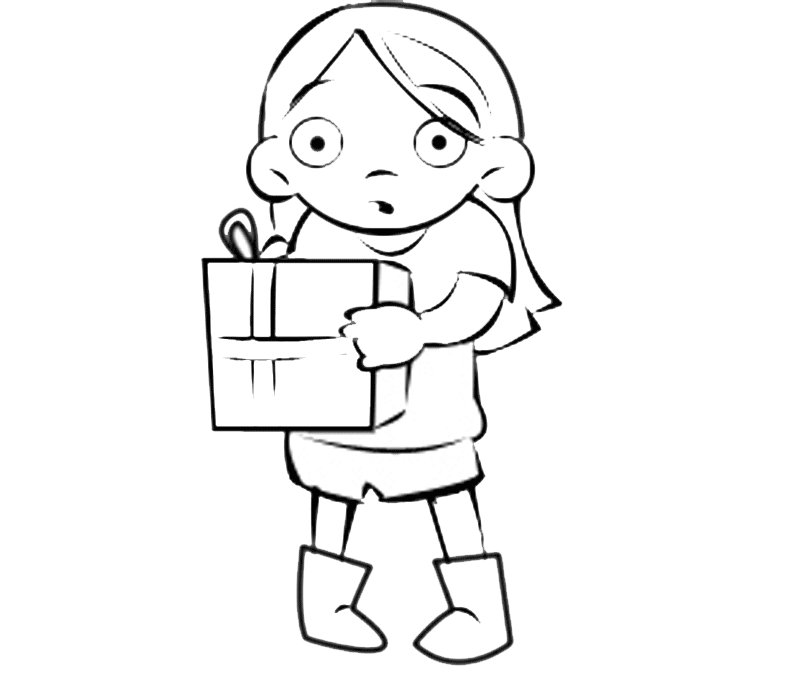 Dibujo infantil de niña con regalo