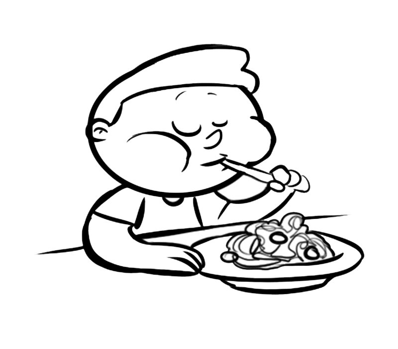 Niño comiendo. Dibujos de alimentos para colorear