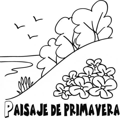 Dibujo De Paisaje En Primavera Para Colorear Con Los Ninos