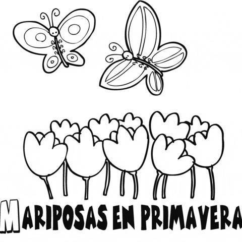 Dibujo de mariposas y flores para imprimir y pintar. Dibujos de animales