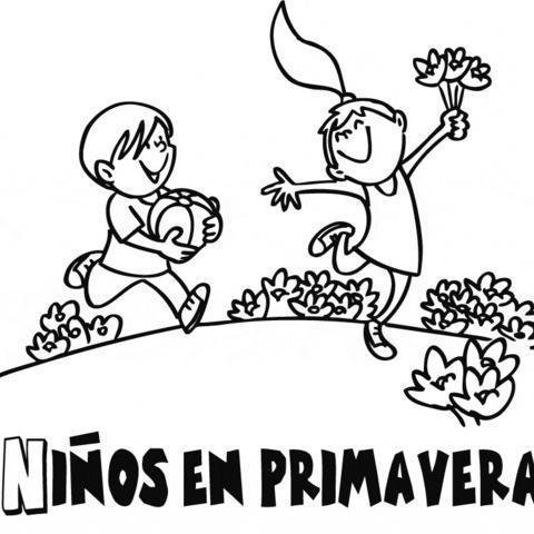 Dibujos Para Colorear De Ninos Jugando En Primavera