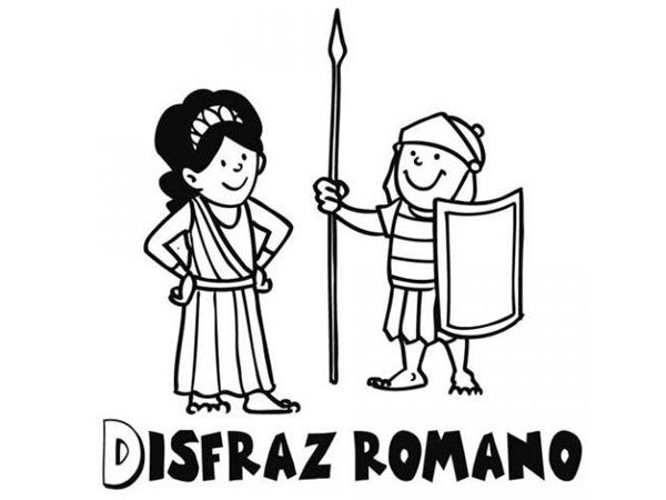Dibujo de un disfraz de romano para pintar con niños en Carnaval