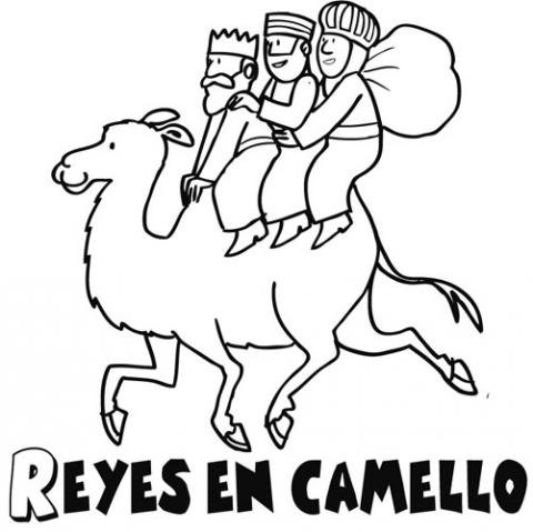 Dibujo de Navidad para colorear con los Reyes Magos en su camello