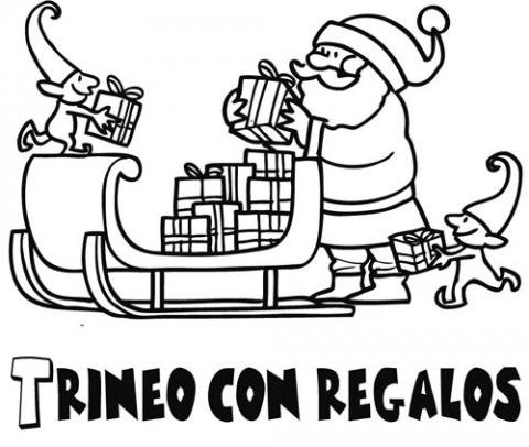 Imagen de Papá Noel y duendes cargando el trineo