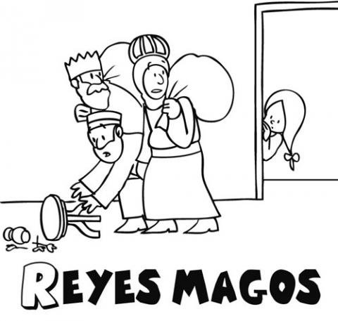 Dibujo de los Reyes Magos descubiertos por una niña