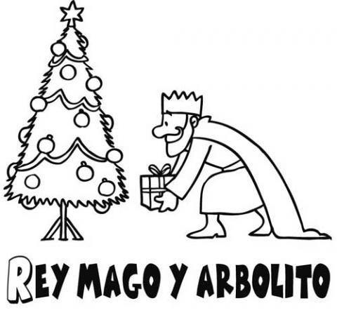 Dibujo de árbol de Navidad y Rey Mago para niños